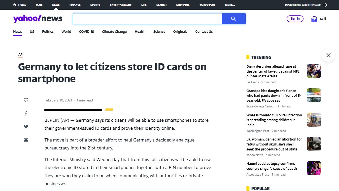 Germany to let citizens store ID cards on smartphone - Yahoo! News